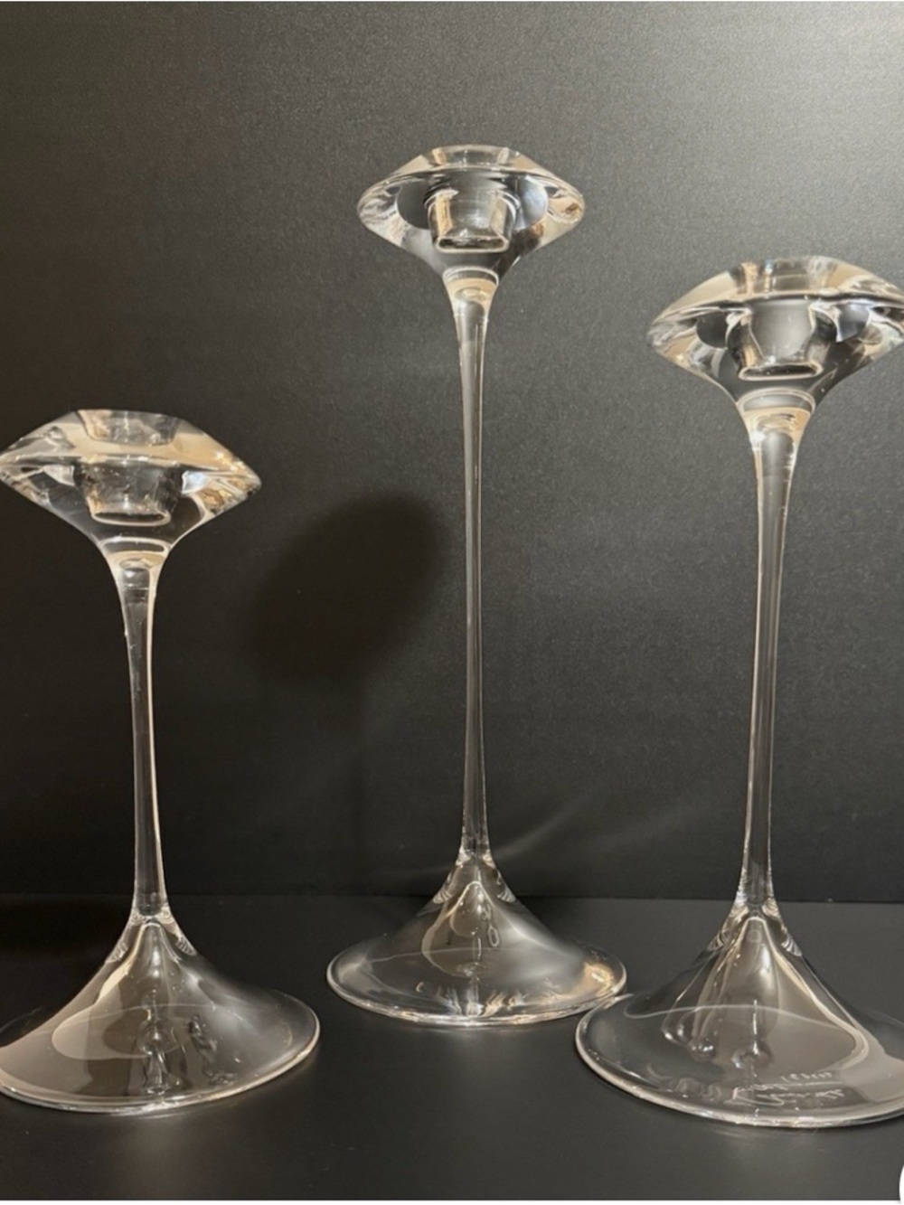 Set of 3 Kosta Boda Fanfare candlesticks. Made in Sweden. NWT. In original box